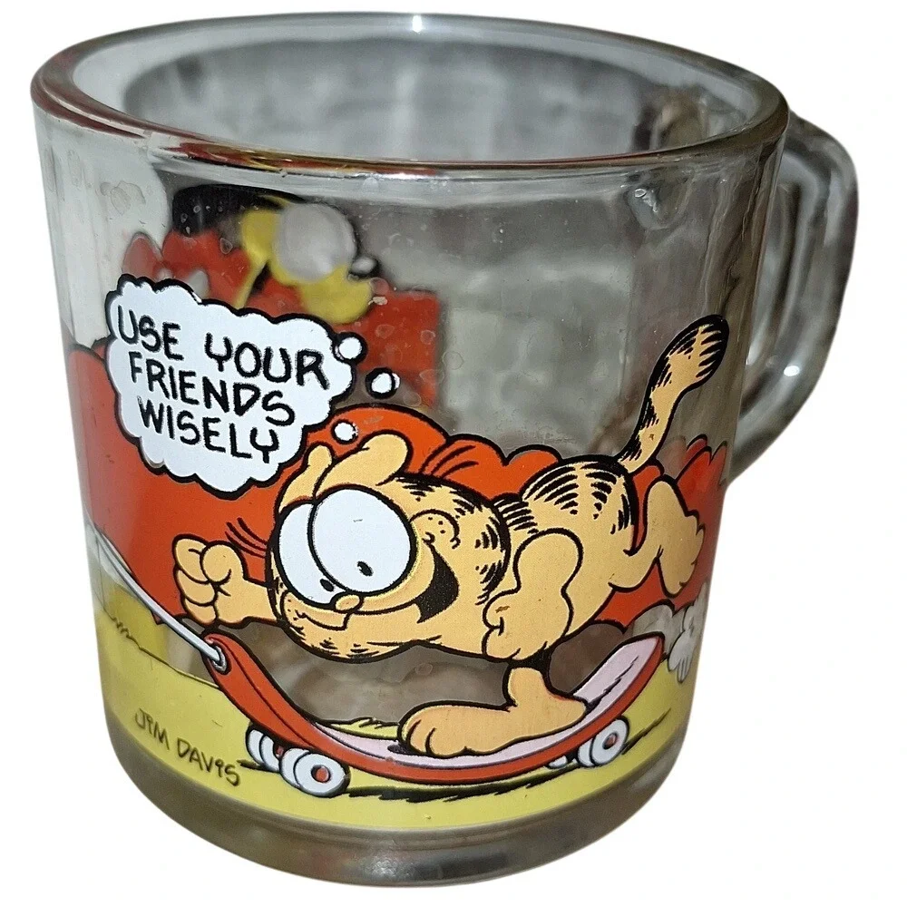 Vintage‎ 1978 McDonald's Garfield Odie Glass Mug Use Your Friends Wisely Cup